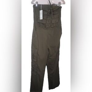 Fancy Collection Olive Lace-Up Utility Jumpsuit – Size L (NWT)
